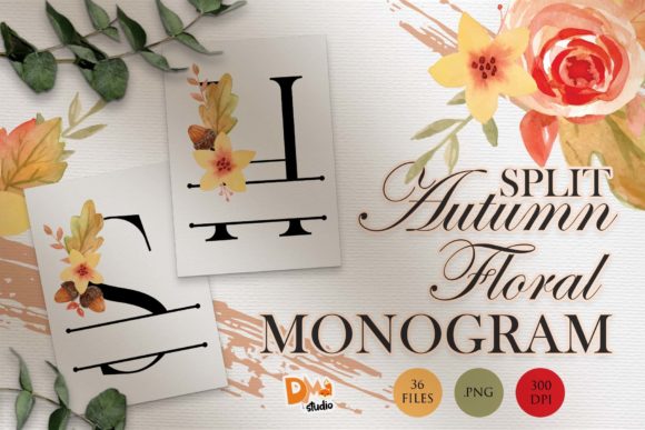 Discover the Elegance of Split Monogram Autumn Floral Set 2
