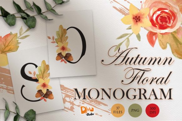 Embrace Elegance with the Monogram Autumn Floral Watercolor Set 1