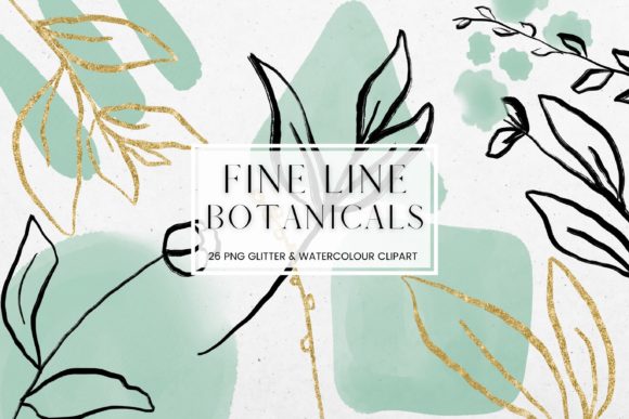 Fine Line Floral, Green Watercolour: Elevate Your Creative Projects