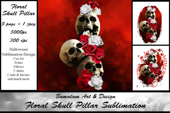 Floral Skull Pillar Sublimation Clipart: A Versatile Design for Gothic and Festive Projects