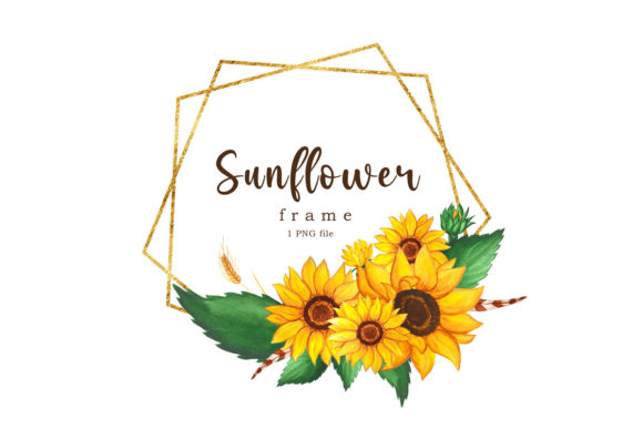 Watercolor Floral Frame Sunflower PNG