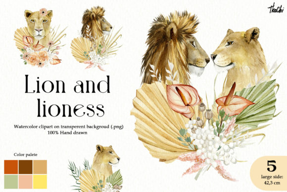 Watercolor Tropical Floral and Lion Design